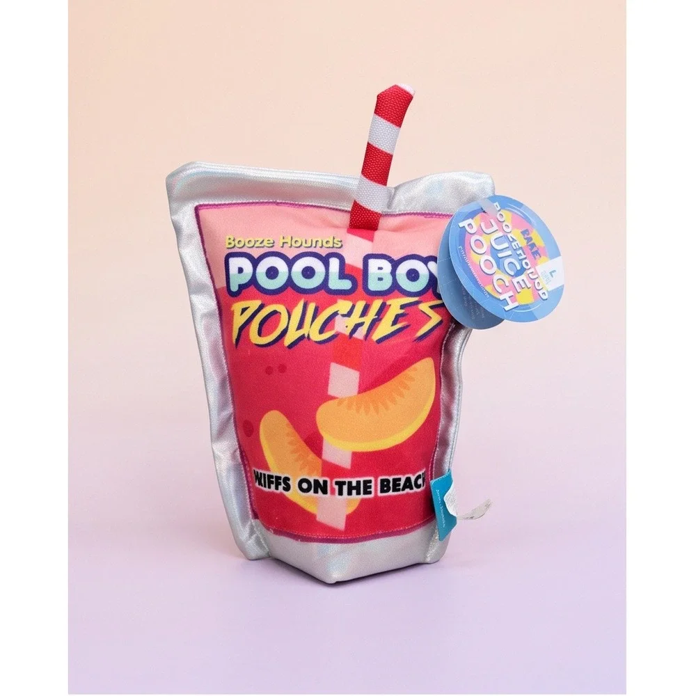 Bark Box Boozehound Juice Pooch Pool Boy Pouches‎ Dog Toy Large Pink Silver NWT